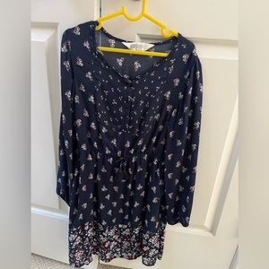 Kids navy floral print cotton dress. Age 7-8